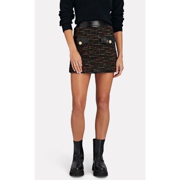 Veronica Beard Dresses & Skirts - Veronica Beard 'Lucy' Black Tweed Leather Trim Mini Skirt Size 4